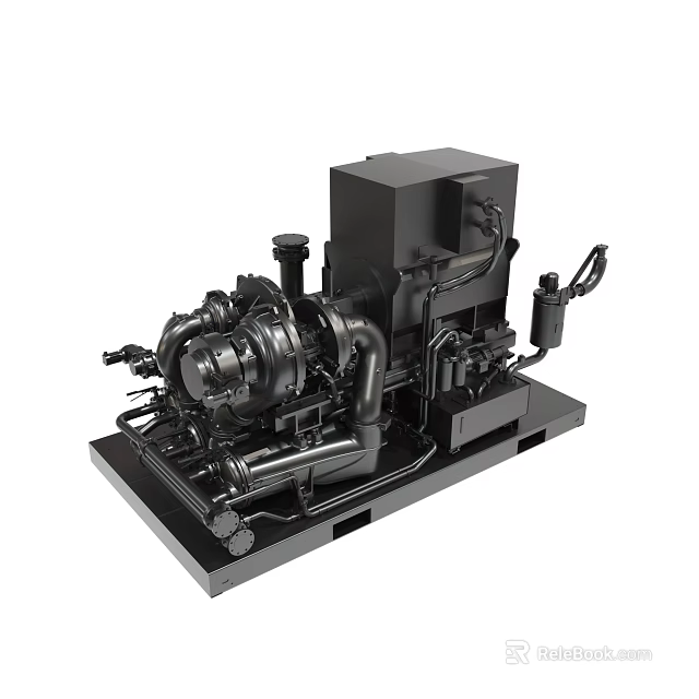 Heavy Duty Industrial Machinery With Black Engine Complex Pipes And Components 3d model 
