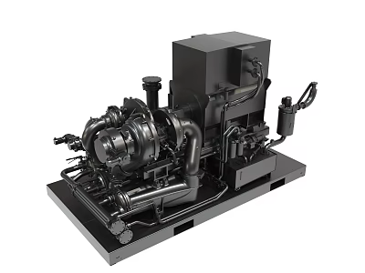 Heavy Duty Industrial Machinery With Black Engine Complex Pipes And Components 3d model