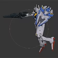 Robot Action Figure With White Blue Red Armor Standing In Action Pose And Long Sword
