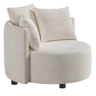 Beige Accent Chair with Soft Bouclé Fabric Comfy Armrests and Decorative Pillows Modern Design 3d model