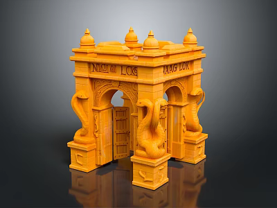 Yellow Noble Lod Archway Model With Arched Door Spire Decorations And Serpent Carvings 3d model