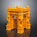 Yellow Noble Lod Archway Model With Arched Door Spire Decorations And Serpent Carvings