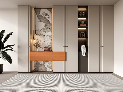 Modern Shoe Cabinet With Storage Drawers Display Shelves And Decorative Figurine 3d model