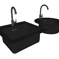 Black Square and Round Kitchen Sinks with Faucets for Modern Kitchen Use 3d model