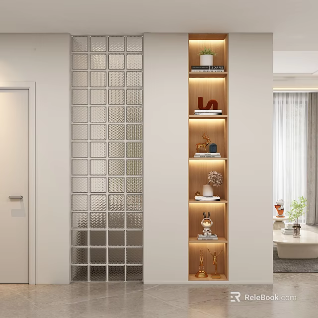Modern Entryway Cabinet And Sideboard With Glass Partition Decorations And Green Plants 3d model 