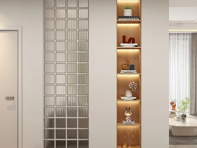Modern Entryway Cabinet And Sideboard With Glass Partition Decorations And Green Plants 3d model