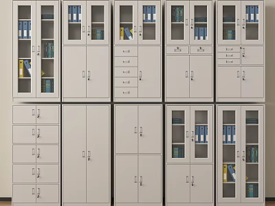 White Metal File Cabinets With Glass Doors And Drawers In Various Styles 3d model