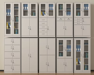 White Metal File Cabinets With Glass Doors And Drawers In Various Styles 3d model