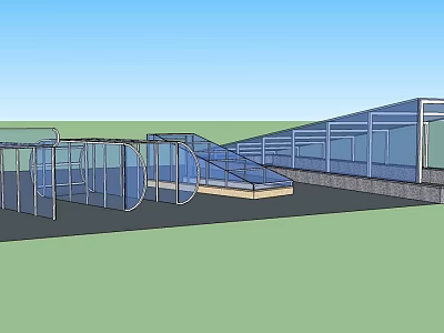 Modern Glass Greenhouse Structure With Curved Transparent Roof And Open Design 3d model