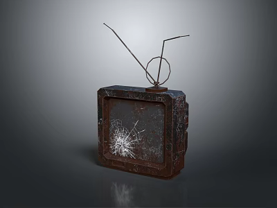 Old Rusted Television With Cracked Screen And Antennas On Gray Background 3d model