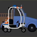 Cartoon Style Vehicles Display Blue Truck White Tricycle With Police Lights And Reflective Surface