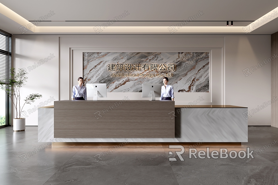 Company Front Desk Background Wall Reception Area Bar Desk Reception Desk Lobby Simple Lobby model