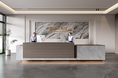 Company Front Desk Background Wall Reception Area Bar Desk Reception Desk Lobby Simple Lobby 3d model