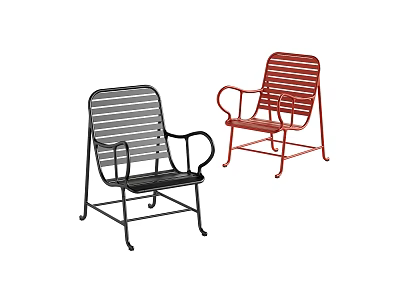 Two Black and Red Metal Leisure Chairs With Slatted Design And Armrests 3d model