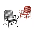 Two Black and Red Metal Leisure Chairs With Slatted Design And Armrests