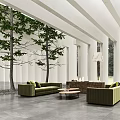 Natural Modern Living Room Interior With Green Sofa And Indoor Trees