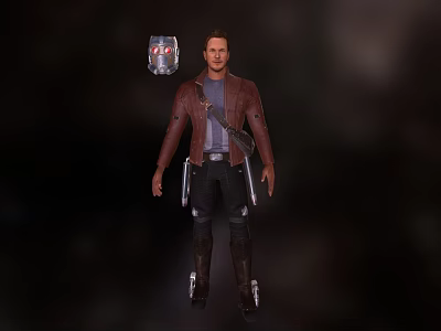 Game Movie Character Wearing Brown Leather Jacket With Gray T-Shirt And Dual Pistols On Utility Belt 3d model