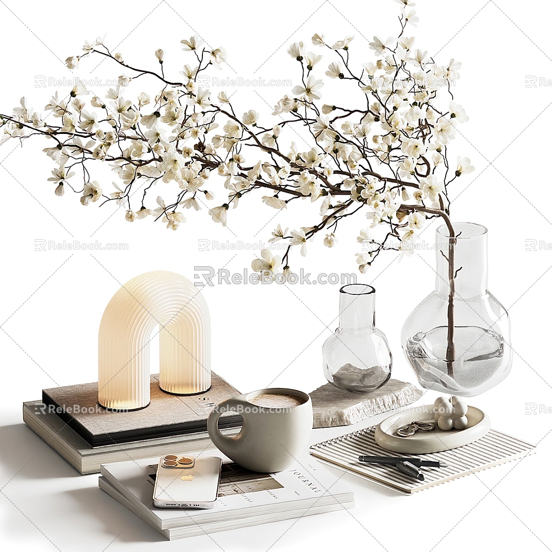 Ornaments Decorations Vase Books Books Coffee Cup Table Lamp Accessories 3d model