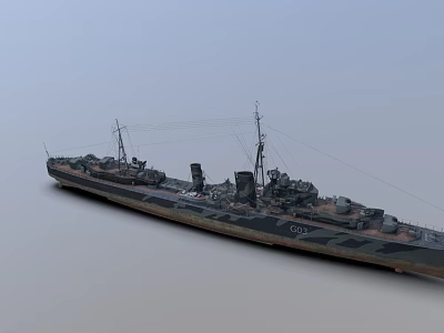 Classic Warship With Camouflage Paint Number 03 Masts And Military Design 3d model