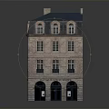 European Style Multi Story Building With Light Facade Dark Roof And Arched Doors