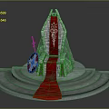 Ornate Stone Throne With Red Carpet Sword And Shield On Circular Steps
