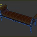 Brown Leather Ottoman Bench With Curved Armrests Decorative Rivets And Wooden Legs