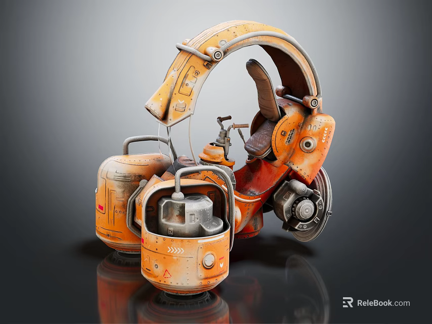 Orange Retro Futuristic Mechanical Device With Metal Wheels And Industrial Design 3d model 