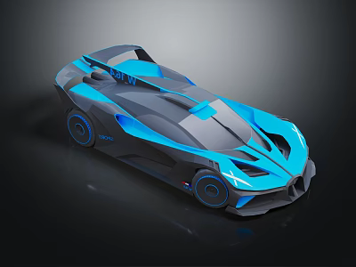 Futuristic Concept Car With Sleek Blue Gray Body And Neon Blue Accents 3d model