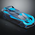 Futuristic Concept Car With Sleek Blue Gray Body And Neon Blue Accents