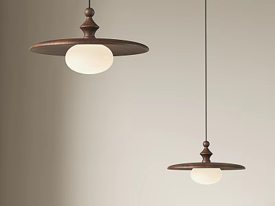 Two Pendant Lights with Brown Frame Circular Top and White Shade in Light Background 3d model