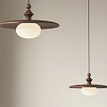 Two Pendant Lights with Brown Frame Circular Top and White Shade in Light Background