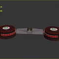 Mechanical Equipment With Dual Circular Discs Red Accent Bands And Central Metal Connector