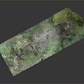 Detailed 3D Terrain Model With Green Vegetation Ground Texture And Small Structures
