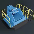 Blue Heavy Duty Industrial Equipment With Yellow Guardrails And Safety Stairs