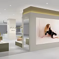 Mall Boutique With White And Gold Design Products On Display Shelves Marble Counter Modern Lighting