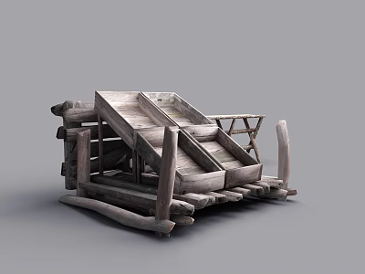 Chinese-style wooden frame for farm tools 3d model