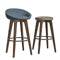 Modern Bar Stools With Wooden Legs And Upholstered Seats In Gray And Beige