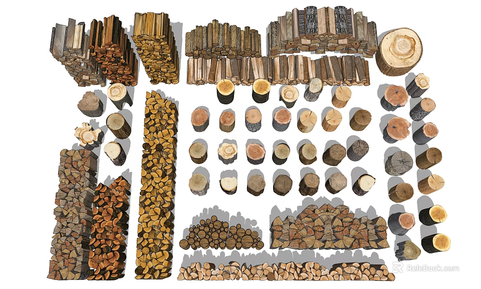 Natural Stone And Wood Materials Stacked In Various Piles For Construction Projects 3d model 