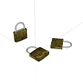 Three Golden Patterned Padlocks With Silver Shackles On White Background