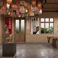 Traditional Craft Shop Interior With Colorful Lanterns Pottery Ornaments And Wooden Furniture