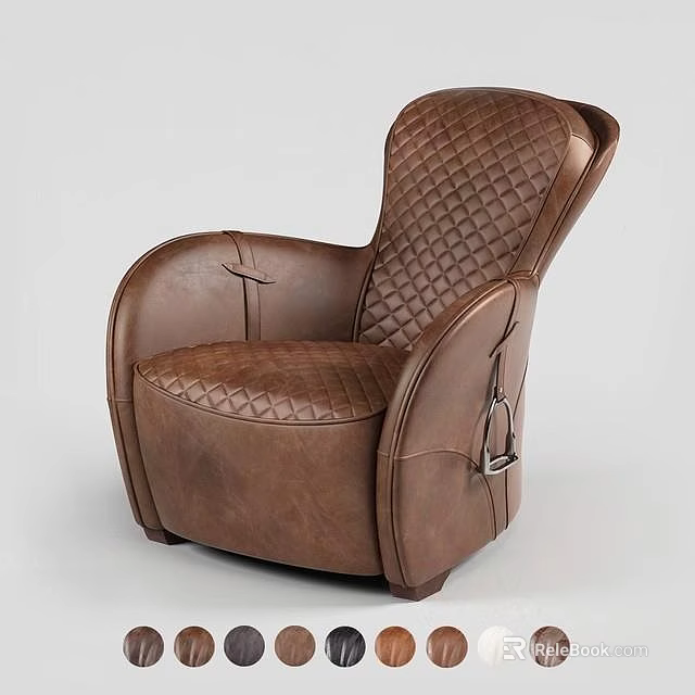 Brown Leather Single Sofa With Classic Quilted Pattern And Decorative Leather Straps 3d model