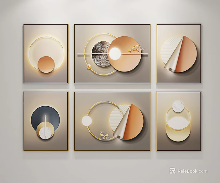 Abstract Geometric Wall Art With Circular Shapes And Gold Accents For Modern Decor 3d model 