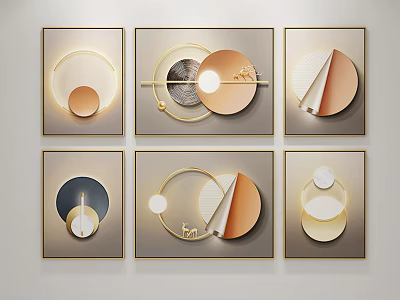 Abstract Geometric Wall Art With Circular Shapes And Gold Accents For Modern Decor 3d model