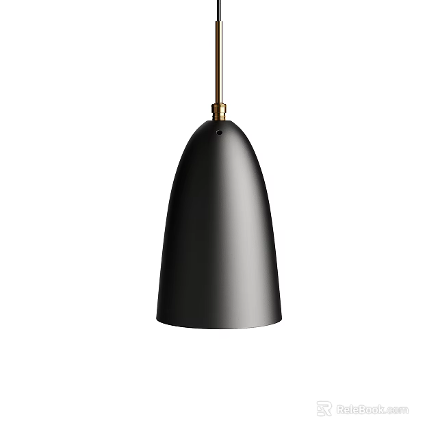 Black Bell Shaped Pendant Light with Brass Hanging Rod Modern Minimalist Design Home Interior Lighting 3d model 