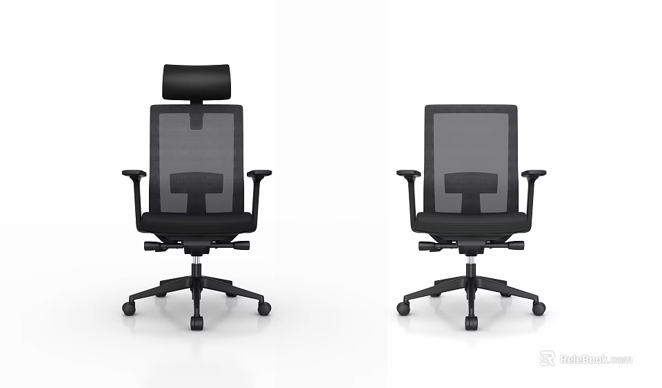 Ergonomic Black Office Chair With Mesh Backrest And Adjustable Headrest Swivel Base 3d model 