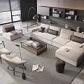 Modern Living Room Beige L Shaped Sofa And Coffee Table With Floor Lamp And Chairs