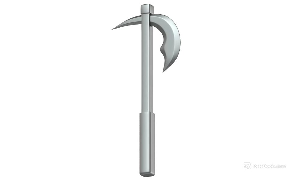 Medieval Scythe Weapon With Long Metal Handle And Curved Blade Design 3d model 