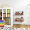 Colorful Storage Baskets Organize Kids Room Toys In White Cabinet And Wall Mounted Wire Holders