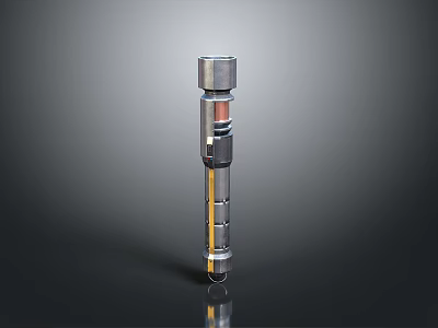 Tactical Weapon Component with Silver Metal Cylindrical Segmented Structure and Shiny Surface 3d model