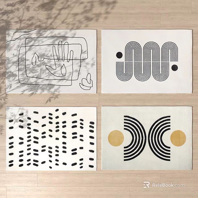 Four Square Rugs With Artistic Geometric Patterns 3d model